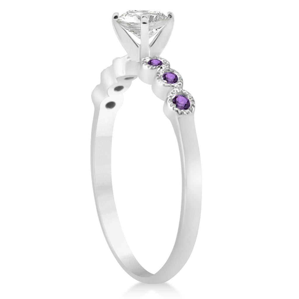 Amethyst Bezel Set Bridal Set Setting 14k White Gold (0.19ct)