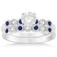 Blue Sapphire & Diamond Bezel Set Bridal Set 14k White Gold (0.19ct)