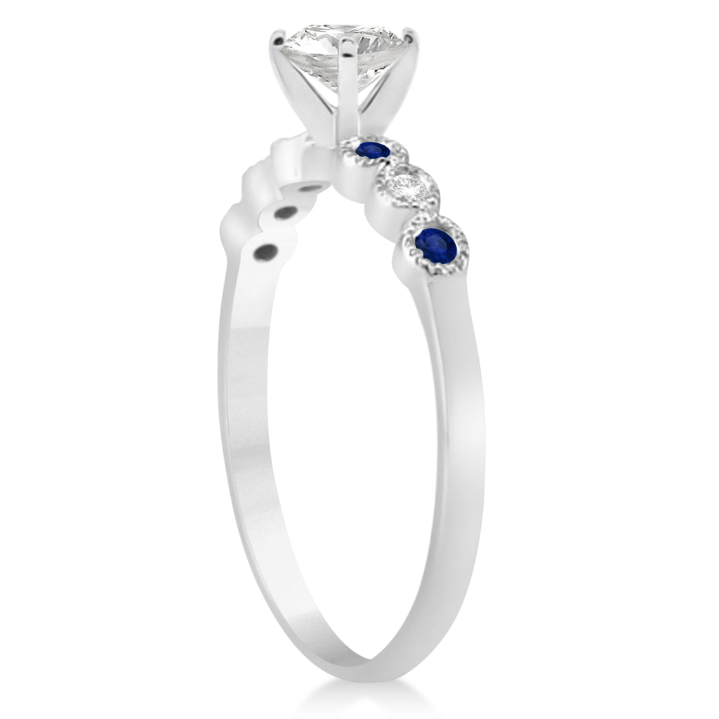 Blue Sapphire & Diamond Bezel Set Bridal Set 14k White Gold (0.19ct)