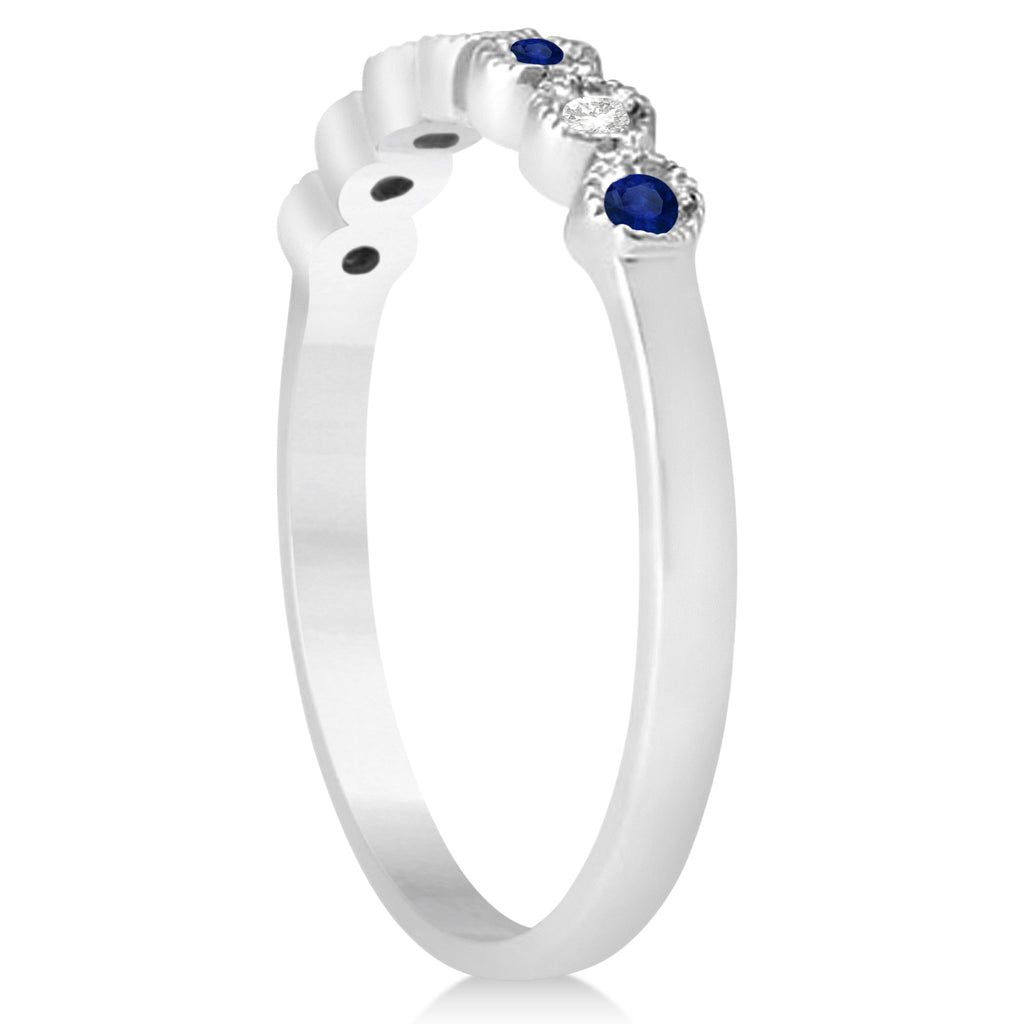 Blue Sapphire & Diamond Bezel Set Bridal Set 14k White Gold (0.19ct)