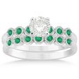 Emerald Bezel Set Bridal Set 14k White Gold 0.19ct