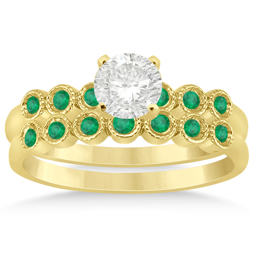 Emerald Bezel Set Bridal Set 14k Yellow Gold 0.19ct