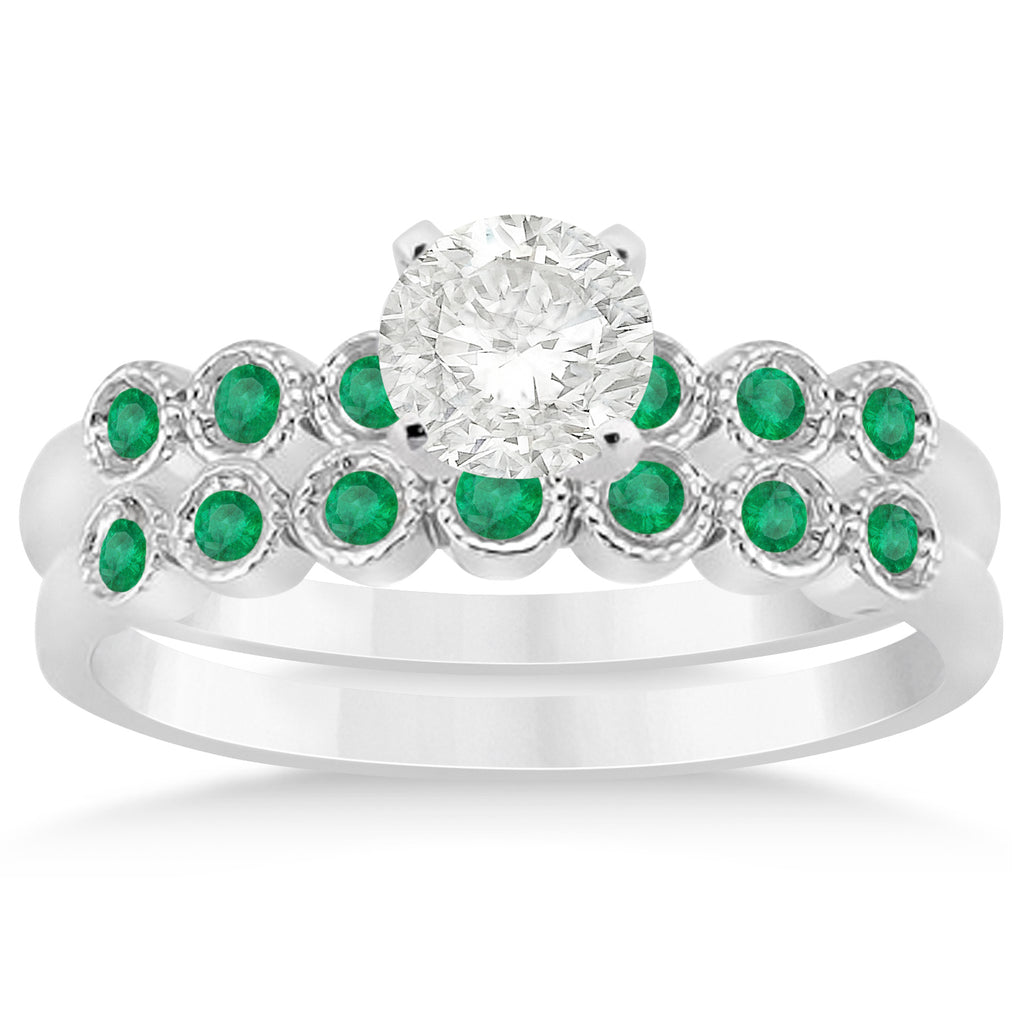 Emerald Bezel Set Bridal Set 18k White Gold 0.19ct