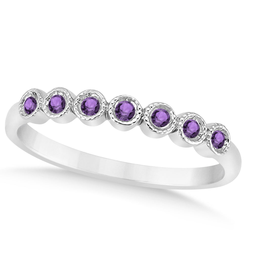 Amethyst Bezel Set Wedding Band 14k White Gold (0.10ct)
