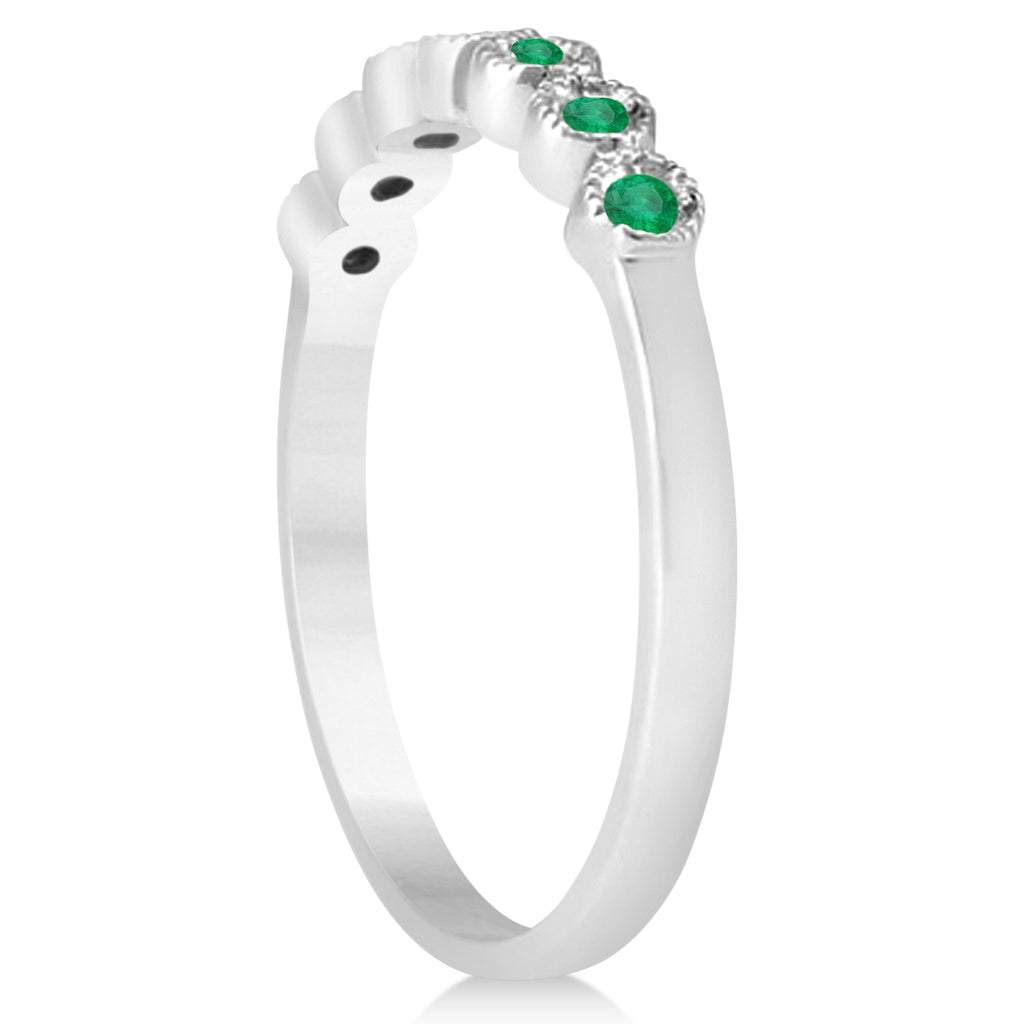 Emerald Bezel Set Wedding Band 14k White Gold 0.10ct