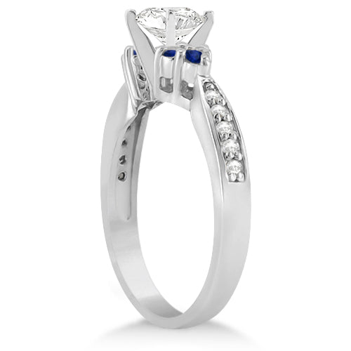 Floral Diamond and Sapphire Engagement Ring 14k White Gold (0.30ct)