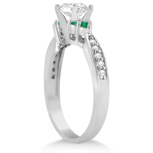Floral Diamond and Emerald Engagement Ring 14k White Gold (0.28ct)