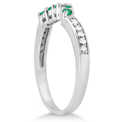 Floral Diamond and Emerald Wedding Ring 14k White Gold (0.28ct)