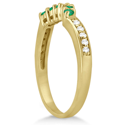Floral Diamond and Emerald Wedding Ring 18k Yellow Gold (0.28ct)