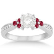 Floral Diamond and Ruby Engagement Ring Setting 14k White Gold (0.30ct)