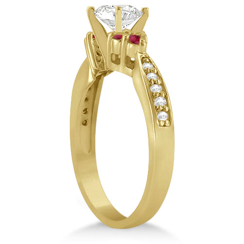 Floral Diamond and Ruby Engagement Ring 18k Yellow Gold (0.30ct)