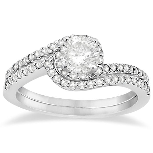 Halo Twist Diamond Bridal Set Ring & Band 18k White Gold (0.28ct)