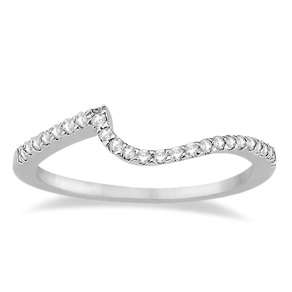 Petite Contour Diamond Wedding Band Swirl Ring 14k White Gold (0.12ct)