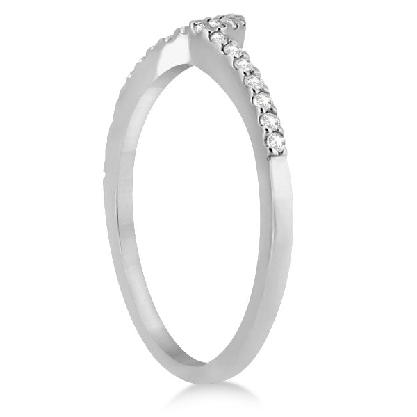 Petite Contour Diamond Wedding Band Swirl Ring 18k White Gold (0.12ct)