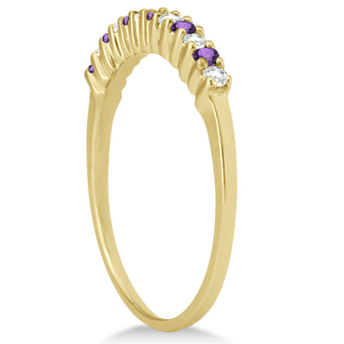 Petite Diamond & Amethyst Wedding Band 18k Yellow Gold (0.20ct)