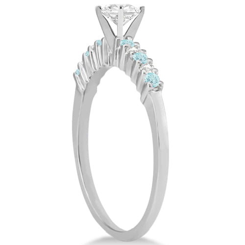 Petite Diamond & Aquamarine Engagement Ring 14k White Gold (0.15ct)
