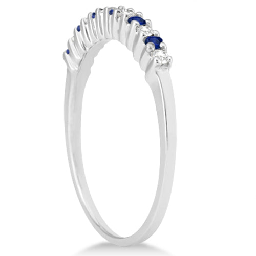 Petite Diamond & Sapphire Wedding Band 14k White Gold (0.20ct)