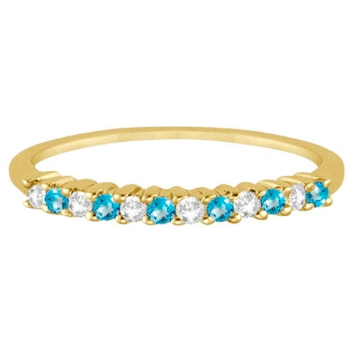 Petite Diamond & Blue Topaz Wedding Band 14k Yellow Gold (0.20ct)