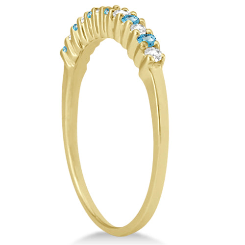 Petite Diamond & Blue Topaz Wedding Band 18k Yellow Gold (0.20ct)