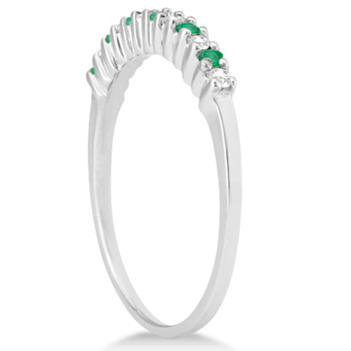 Petite Diamond & Emerald Wedding Band 14k White Gold (0.20ct)