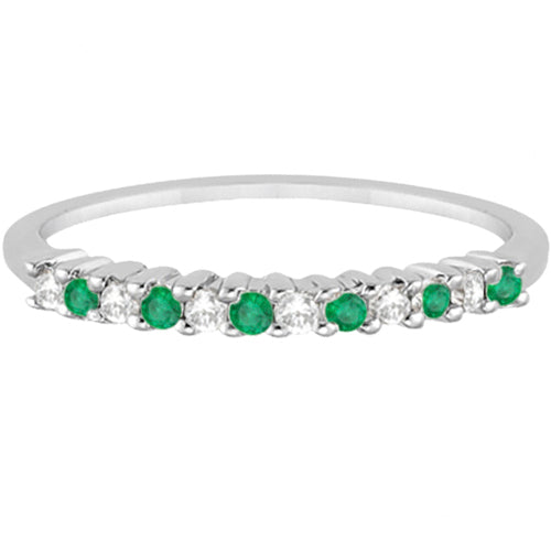 Petite Diamond & Emerald Wedding Band 14k White Gold (0.20ct)
