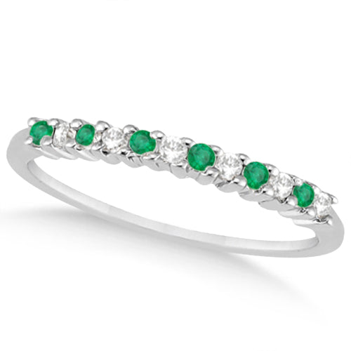 Petite Diamond & Emerald Wedding Band 18k White Gold (0.20ct)