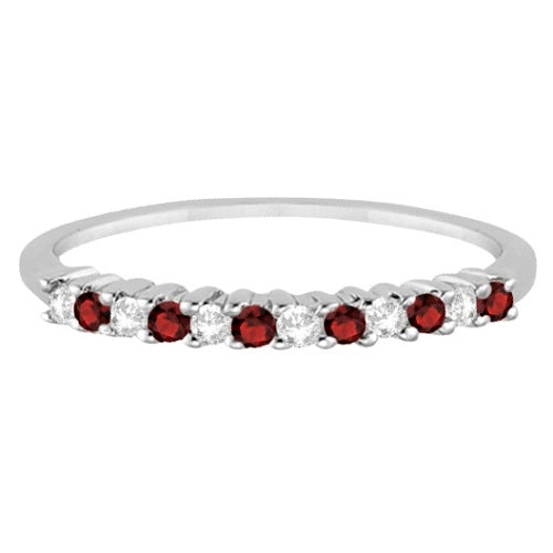 Petite Diamond & Garnet Wedding Band 14k White Gold (0.20ct)