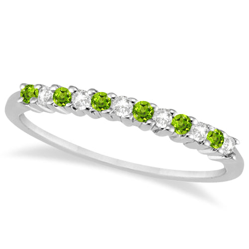 Petite Diamond & Peridot Wedding Band 14k White Gold (0.20ct)