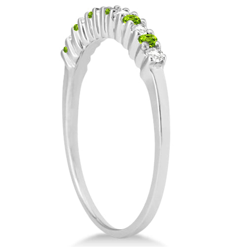 Petite Diamond & Peridot Wedding Band 14k White Gold (0.20ct)