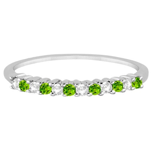 Petite Diamond & Peridot Wedding Band 14k White Gold (0.20ct)