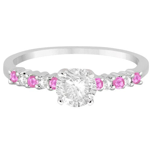 Diamond & Pink Sapphire Engagement Ring 14k White Gold (0.15ct)