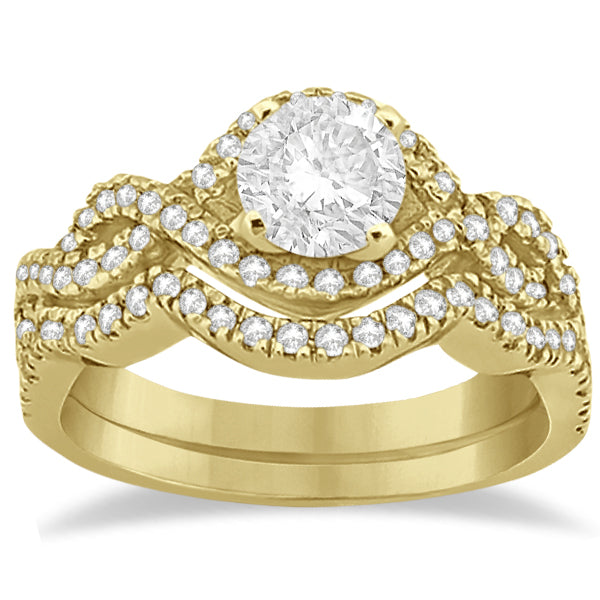 Diamond Infinity Halo Engagement Ring & Band Set 18K Yellow Gold (0.60ct)
