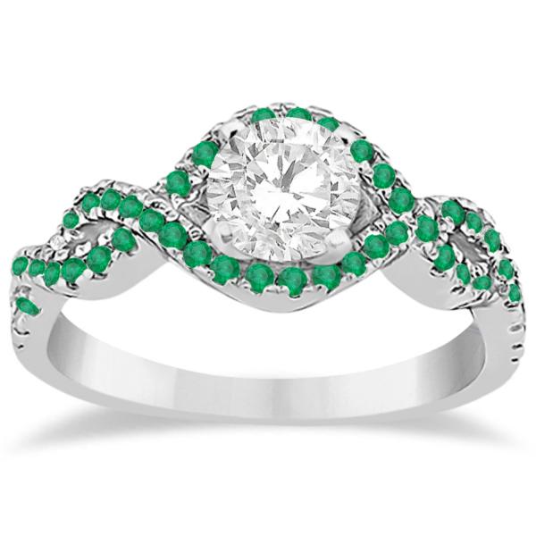 Emerald Infinity Halo Engagement Ring & Band Set 18K White Gold (0.60ct)