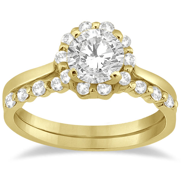 Floral Diamond Halo Engagement Bridal Set 14k Yellow Gold (0.40ct)