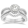 Diamond Halo Split Shank Engagement Bridal Set 14k White Gold (0.67ct)