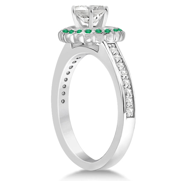 Floral Halo Diamond & Emerald Bridal Ring Set 14k White Gold (0.83ct)