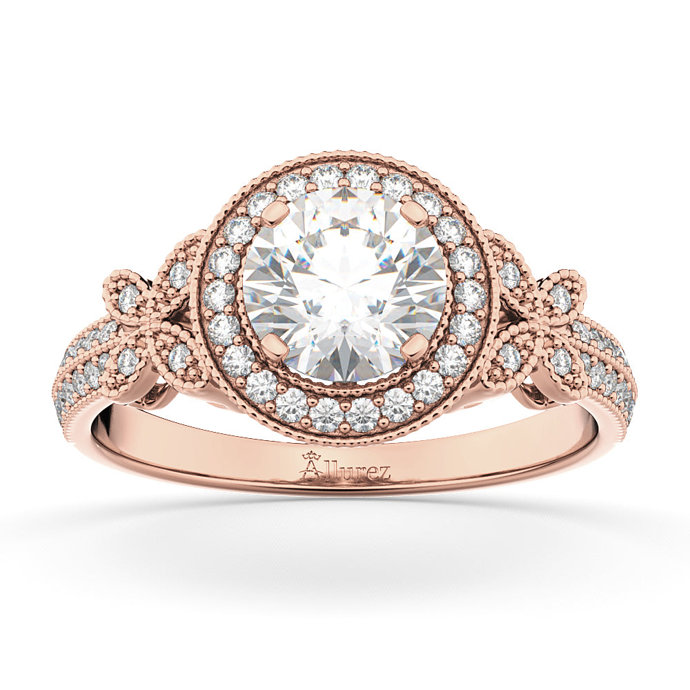 Halo Diamond Butterfly Engagement Ring 14k Rose Gold (0.33ct)