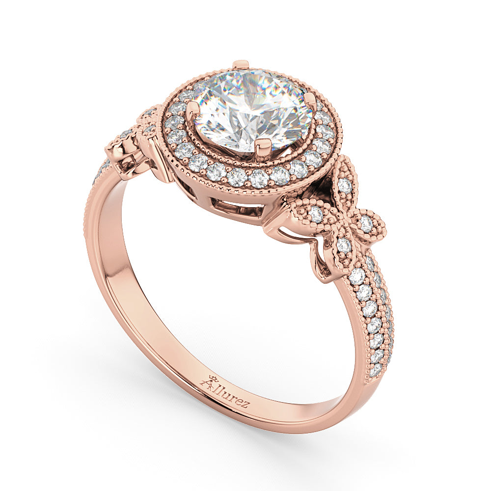Halo Diamond Butterfly Engagement Ring 14k Rose Gold (0.33ct)
