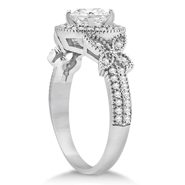 Halo Diamond Butterfly Engagement Ring 14k White Gold (0.33ct)