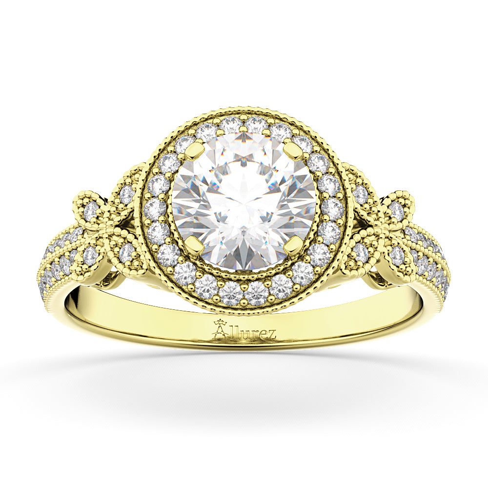Halo Diamond Butterfly Engagement Ring 14k Yellow Gold (0.33ct)
