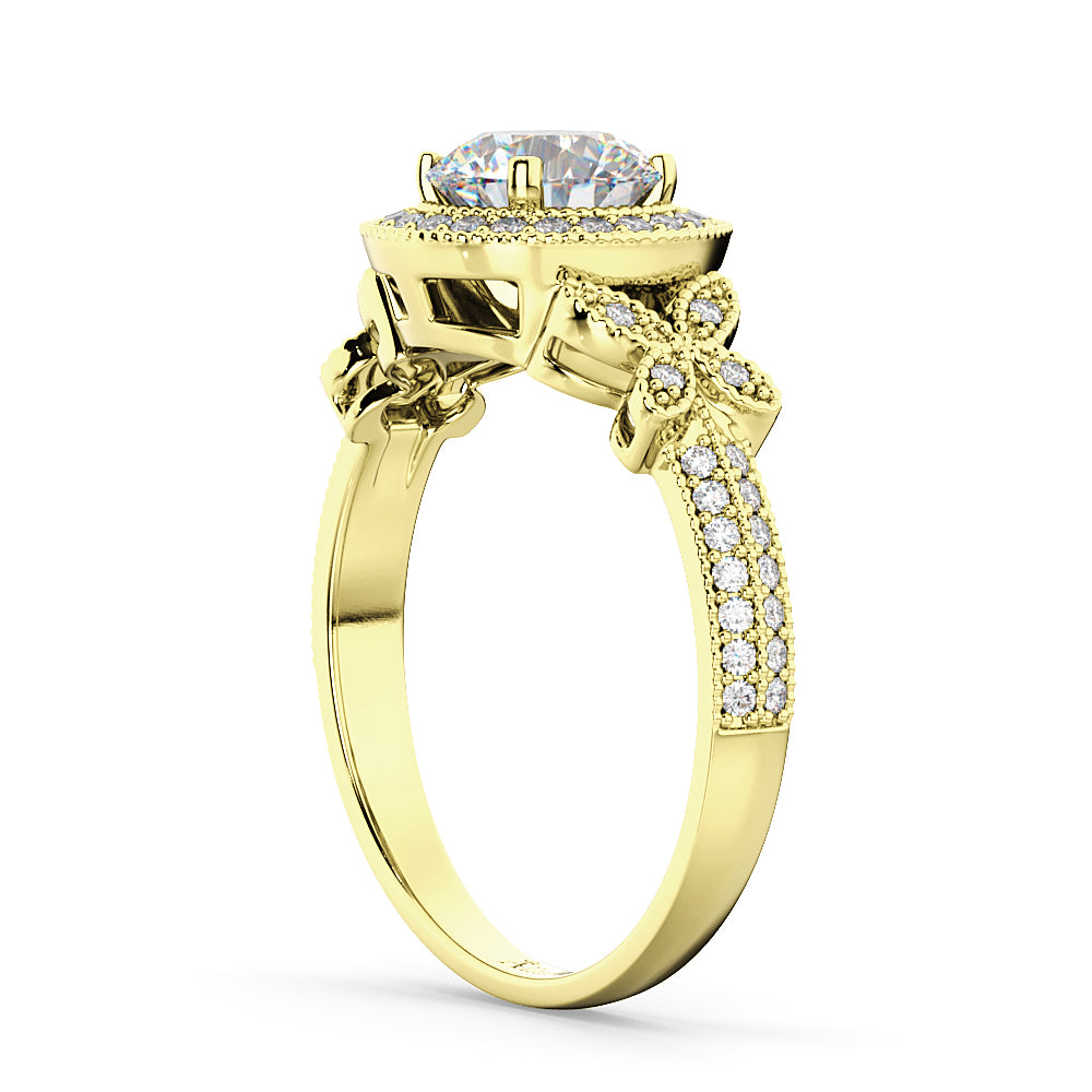 Halo Diamond Butterfly Engagement Ring 14k Yellow Gold (0.33ct)