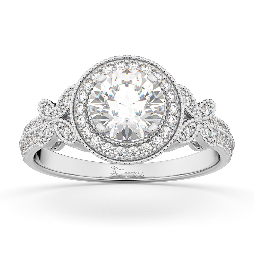 Halo Diamond Butterfly Engagement Ring 18k White Gold (0.33ct)