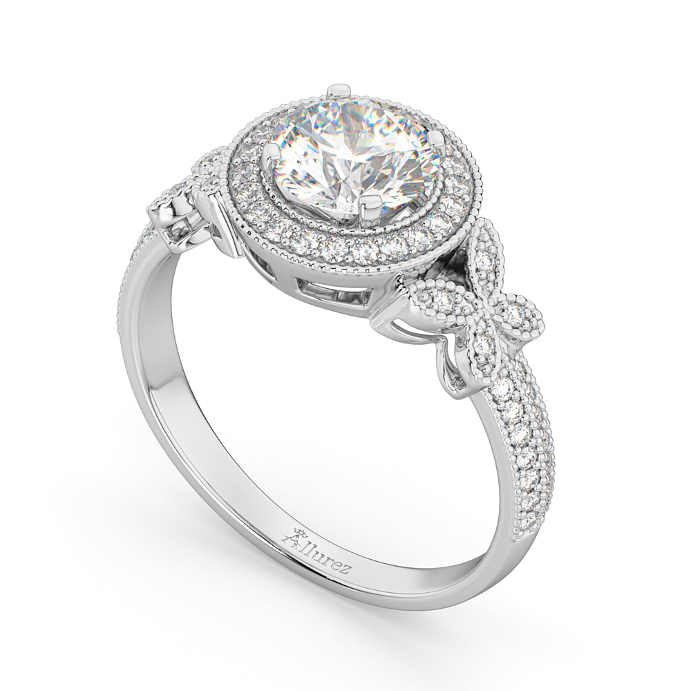 Halo Diamond Butterfly Engagement Ring 18k White Gold (0.33ct)