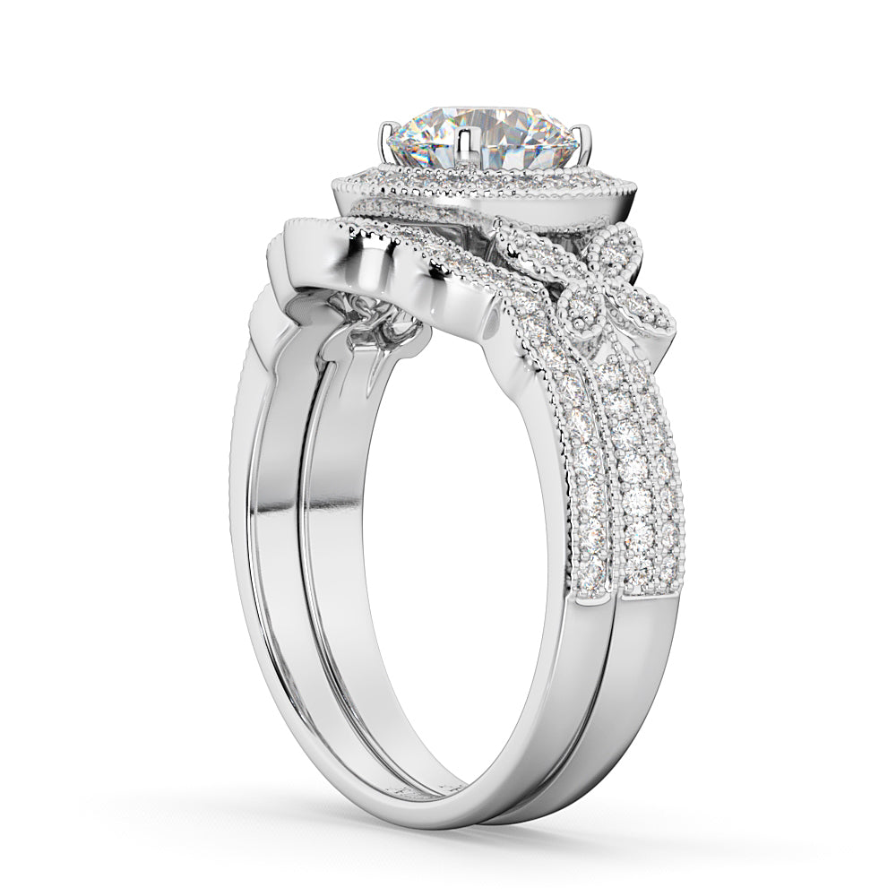 Butterfly Diamond Engagement Ring & Wedding Band 18k White Gold (0.58ct)