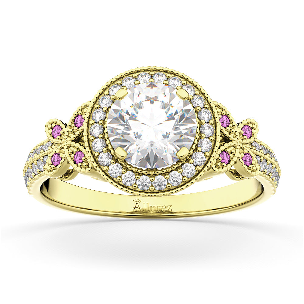 Diamond & Pink Sapphire Butterfly Engagement Ring 14k Yellow Gold (0.35ct)