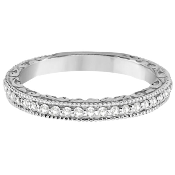 Milgrain & Filigree Diamond Wedding Band 18kt White Gold (0.20ct.)