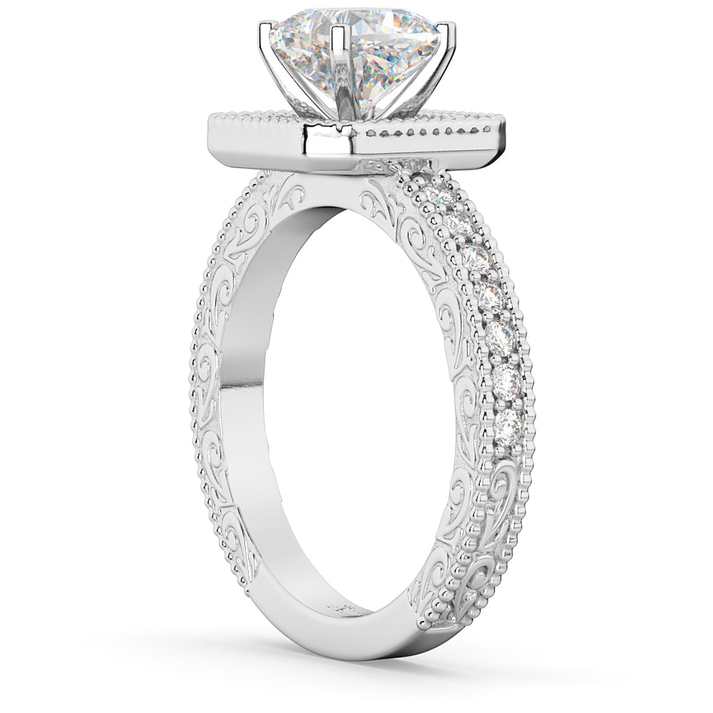 Milgrain Square Halo Diamond Engagement Ring 14kt White Gold (0.32ct.)