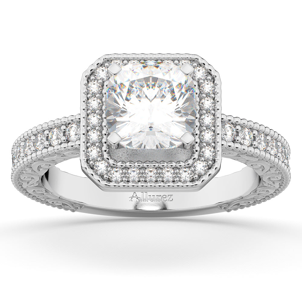 Milgrain Square Halo Diamond Engagement Ring 18kt White Gold (0.32ct.)