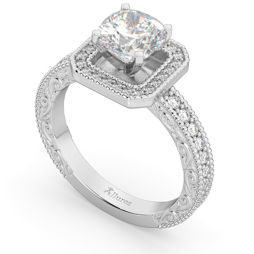 Milgrain Square Halo Diamond Engagement Ring 18kt White Gold (0.32ct.)