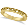 Flower Carved Wedding Ring Filigree Stackable Band 18k Yellow Gold